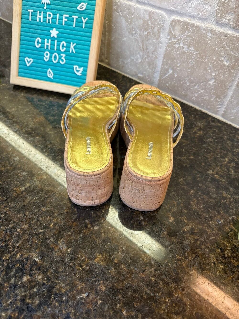 Larroude Charli Gold Silver Metallic Strap Sandals Mules 6.5 NWOT HARD TO FIND - Picture 4 of 12